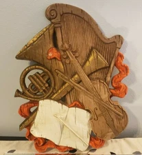 Vintage Homco 3D Instruments Violin Harp Horn Wall Hanging Plaque