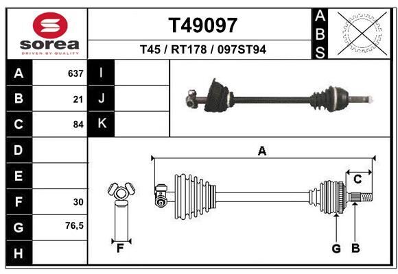 Cardan pour Renault 19 II anti claquement pour reparation train avant