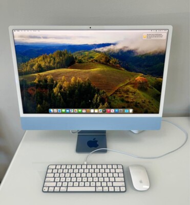 iMac 24 Blue 2021 3.2 GHz M1 8-Core CPU 8-Core GPU 8GB RAM 256GB SSD Excellent
