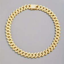 14mm Moissanite Miami Cuban Link Chain Necklace  Bracelet Solid 925 Silver