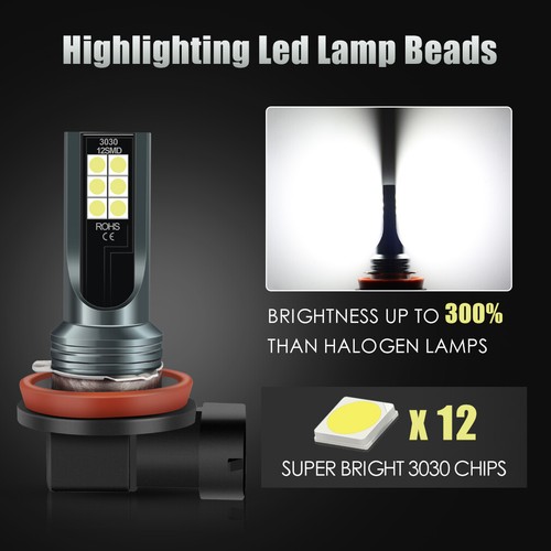 2Pcs 1400Lm Super Bright H11 LED Bulb Car Fog Light Driving DRL Lamp 6000K White - Picture 2 of 7