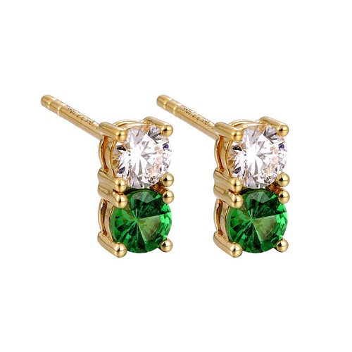 Pure 18K Yellow Gold Natural Tsavorite Lab Grown Diamond Square Stud Earrings - Picture 12 of 12