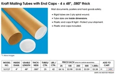 Kraft Mailing Tubes with End Caps - 4 x 48", .080" thick (Uline S-3127)