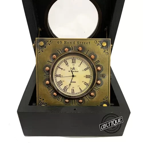 Vintage Wooden Desk Clock Office Retro Victorian Home Décor Brass Mother's Gift - Image 2 of 4