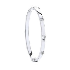 White Gold Baby Bangle Cubic Zirconia Hallmarked Christening Gift