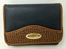 VTG Gitano Accessories Women Brown Navy Leather ID Holder Coin Purse Wallet HB21