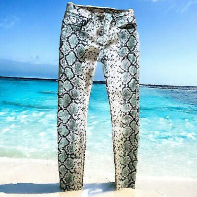 Sandro Paris Snake Print Green Skinny Pant City Girl Casual Stretchy Jeans  34