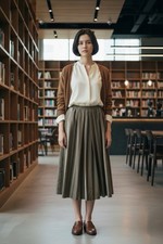 Edinburgh Woollen Mill Tan Brown Stripe Wool Pleated Skirt Lined Size 14