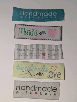 20 MIX ''HANDMADE WITH LOVE '' SEW ON WOVEN LABELS craft TAGS scrapbook sewing tag