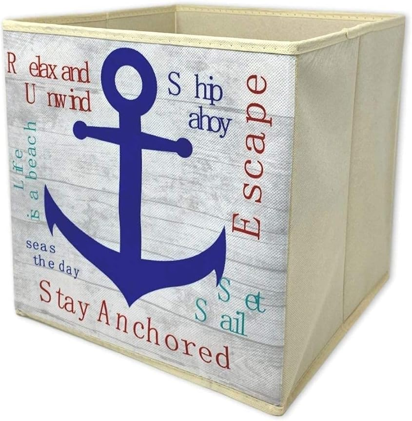 Collapsible Storage Bins - Nautical Beach Themed Cube - Catch All Basket - Organ