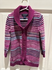 Lands  End Girl  s Size 4 Pink Striped Long Sleeve Cardigan Sweater