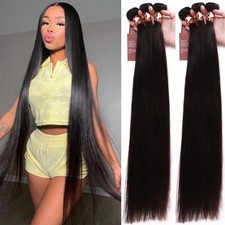 1-4 Bundles Soft Brazilian Virgin Human Hair Extensions Weave Weft Straight Wavy