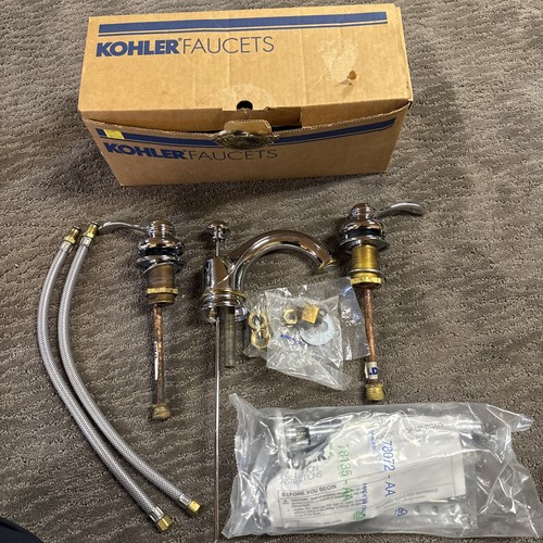 Kohler Fairfax 12265 CP Sink Faucet. Polished Chrome Brass Lever Handles Drain