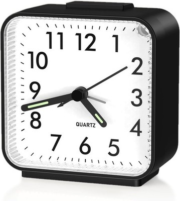 Analog Alarm Clock, Silent Non Ticking Small Clock, Travel Alarm Clock with Snoo