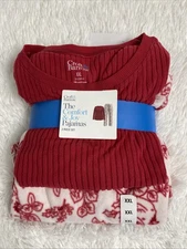 Croft & Barrow Fleece Pajama Set Size 2XL Women’s Red Floral Top Jogger Ribbed