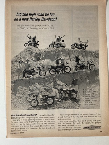 1965 Harley Davidson Motorcycle Print Ad Hit The High Road