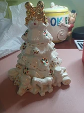 Lenox ?  8" Christmas Tree Gold Trim + Gr And Red jewels Tea Light Candle Holder