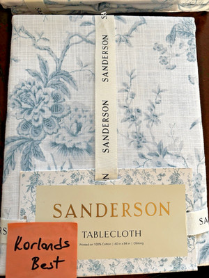 MORRIS & Co Pillemont Toile Birds Blue White 60 x 84'' Cotton Tablecloth New