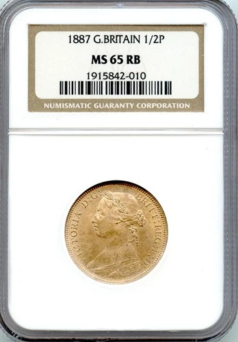 Great Britain 1887  Half Penny (1/2 penny England)  NGC graded MS65 RB