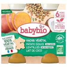 Babybio Hachis Végétal Lentilles Patate Douce Lait de Coco 6 Mois et + Bio