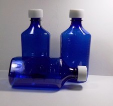 Graduated Oval Medicine Plastic BLUE Pharmacy Bottles/CR Caps 4 OZ Size-12 Pack