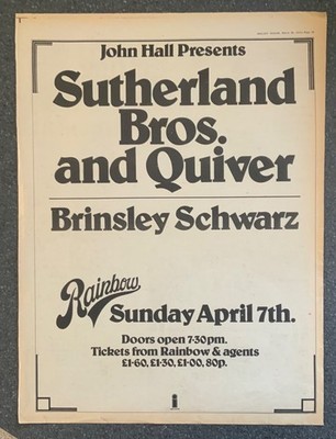 SUTHERLAND BROS+BRINSLEY SCHWARZ+RAINBOW GIG+1974+FULL PAGE MUSIC ADVERT