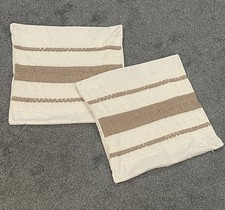 Set of 2 15  X 15  Boho Cream Burlap Beige Brown Woven Decorative Pillow Covers