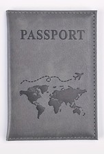 NEW Dark Blue Ultra Thin Travel Passport Holder Faux Leather World Map Design