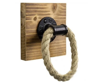 Industrial Rohr Handtuchhalter Badezimmer mit Seil und Holzplatte Handtuchring - Bild 1 von 4
