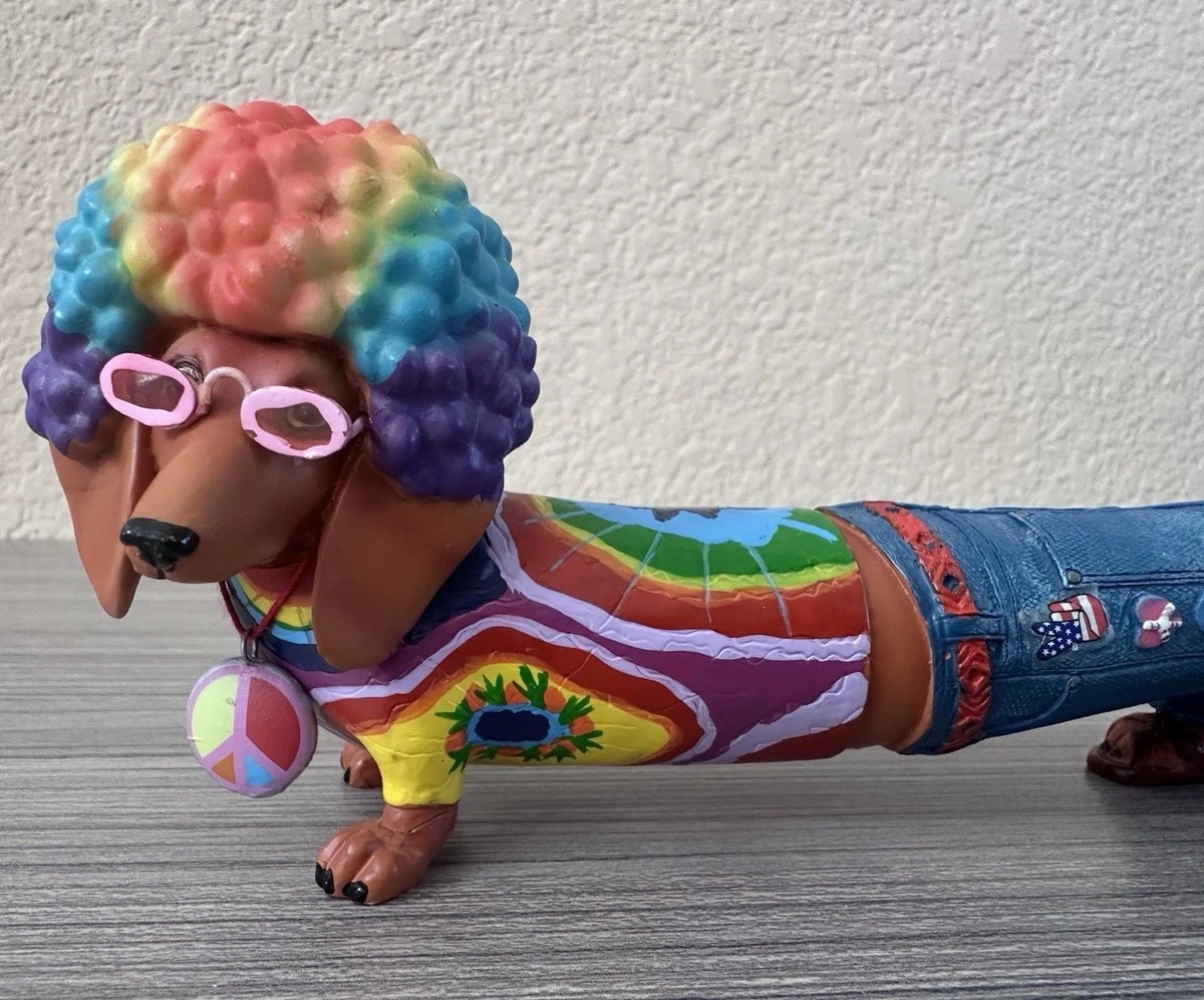 Westland Hot Diggity Dog HIPPIE Weiner #16531 Dachshund Rainbow