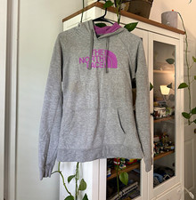 The North Face Women s Gray/Purple Logo Fleece Pullover Hoodie Pockets Sz M