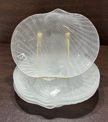 Vintage Mikasa Hoya Frosted Crystal Clam Seashell 8.75 x7''x1.5'' plates set of 5