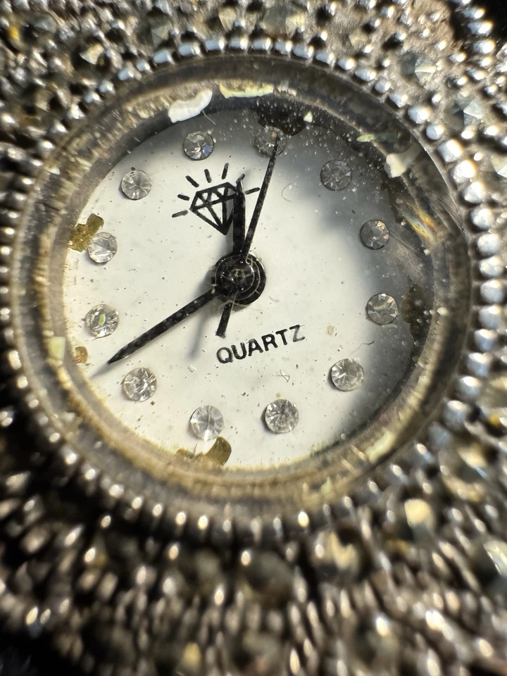 Vintage “Diamante” Plata de Ley 925 Marcasita Japón Cuarzo Art Deco FUNCIONA Foto 3 de 4