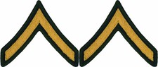 U.S. Army Gold on Green Chevrons - Pair - All Enlisted Ranks