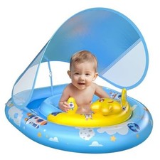 Baby Pool Float with UPF50+ Canopy - Inflatable Swim Float, Adjustable Blue
