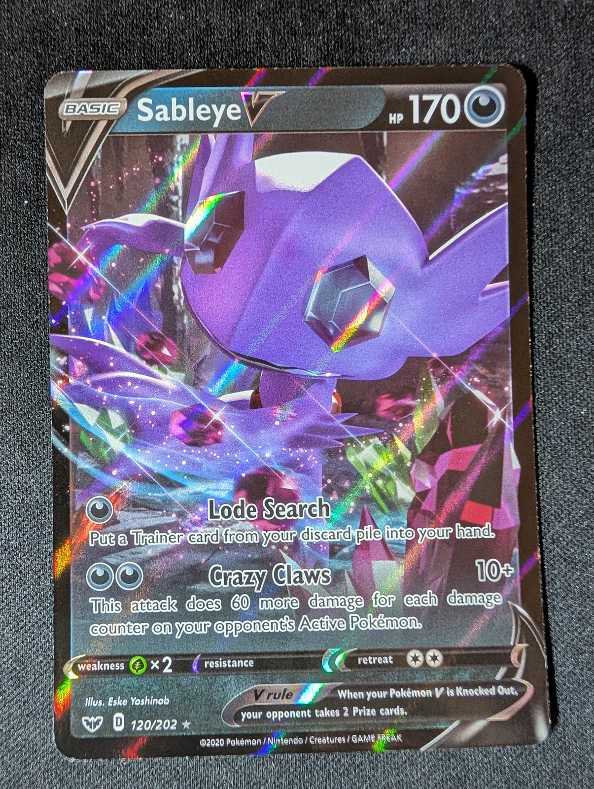 Pokemon TCG Sableye V 120/202 Sword & Shield Base Set Ultra Rare Holo NM