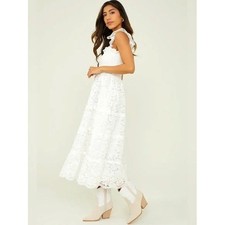 Altar'd State White Lace Smocked Tiered Midi Dress Small Boho Bridal Shower
