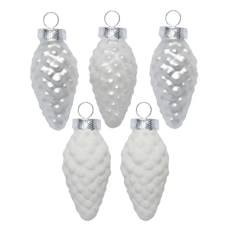 Zapfen Christbaumkugeln Christbaumschmuck Weihnachtsdeko Inge Glas weiß frost - Bild 2 von 3