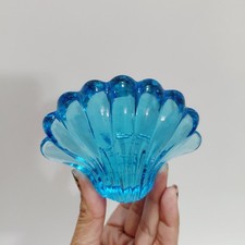 Vintage Art Glass Sea Blue Puffy Shell Paperweight Decorative Ocean Beach