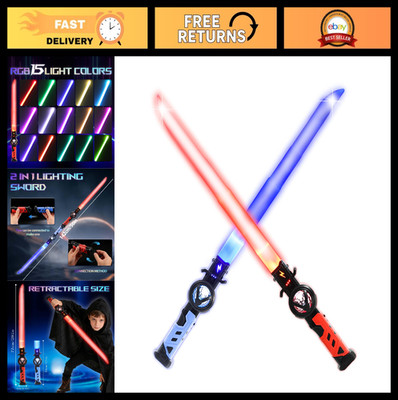 2-Pack LED Light Up Swords for Kids - 15 Colors, Sound Effects, Connectable Sabe