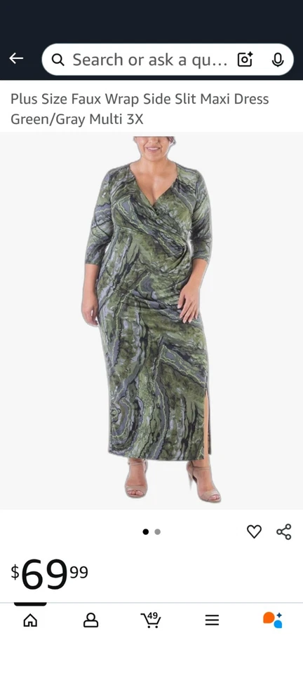 Maxi Vestido 24seven™ Talla Grande Imitación Envoltura Abertura Lateral Verde/Gris/Talla L/Envío Gratis Foto 2 de 2