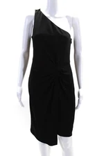 Halston Heritage Womens One Shoulder Sleeveless Twist Knot Dress Black Size 6