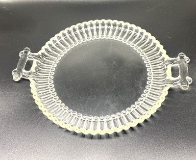  8'' Heavy Clear Hobnail Bottom Jeannette Glass 2 Handle Serving Tray