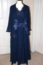 Mother of the Bride Wedding Dress Navy Blue w/ Embroidered Trim Jacket Size 12