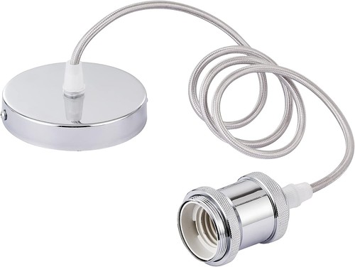Vintage Ceiling Pendant Light Fitting E27 Holder Braided Cable Polished Chrome