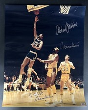 16 x 20 PSA/DNA AUTOGRAPH 'HOF'PHOTO WILT CHAMBERLAIN/.ABDUL-JABBAR/J.WEST (JSA)