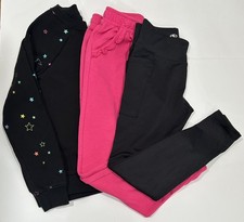 Girls Mixed Lot Sz M 7/8 Black Leggings Fleece Sweatshirt, Pink Jogger Pants