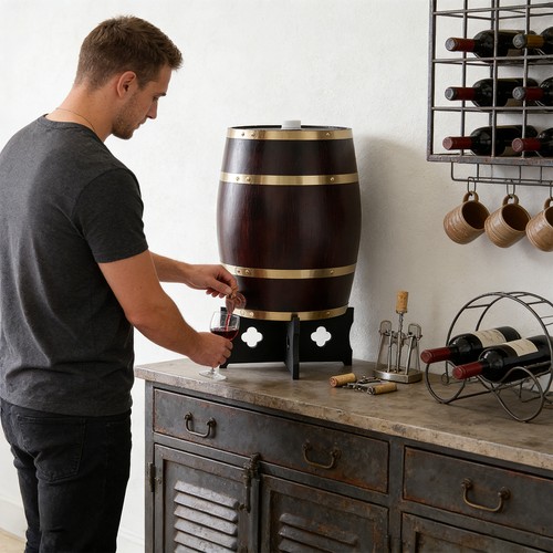 20l Vertical Wooden Wine Barrel W/ Faucet&bracket For Storing Whiskey,rum,brandy