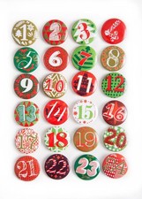 Adventskalender-Zahlen Buttons, 24er Set: Kleine Metall-Anstecker mit Nadel,