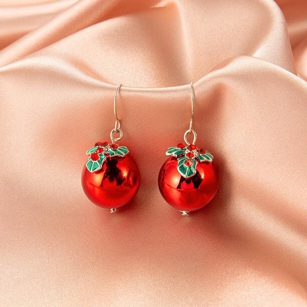 Lindos Pendientes de Navidad - Decoración de Bola de Árbol de Navidad Rojo - Flor de Pascua